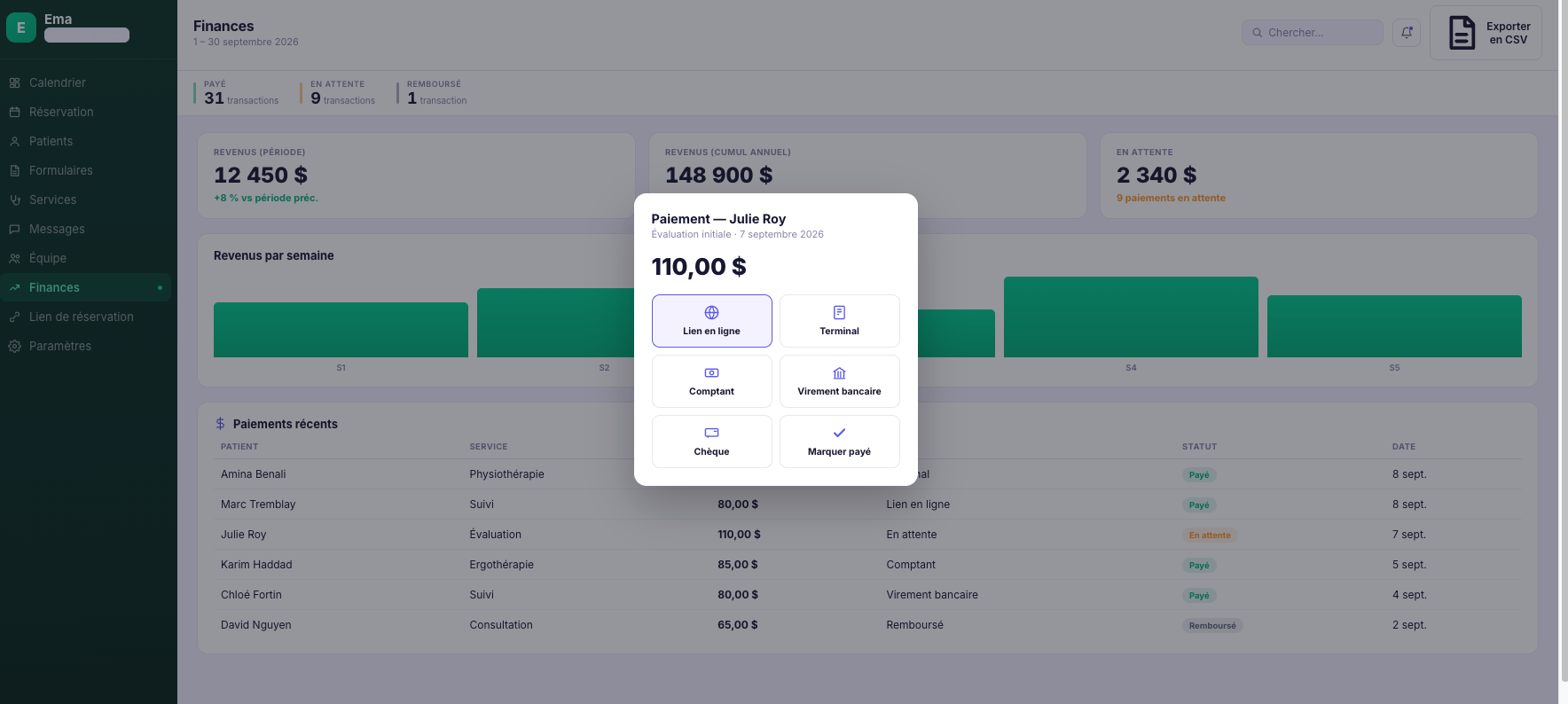 Module de paiements dans Ema