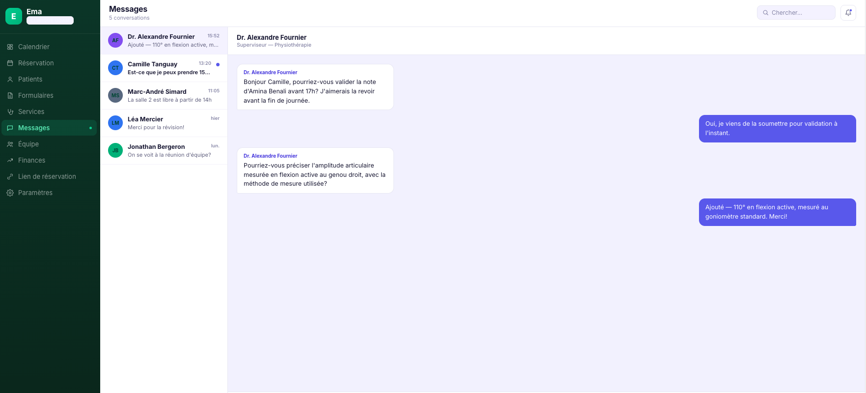 Messagerie interne dans Ema